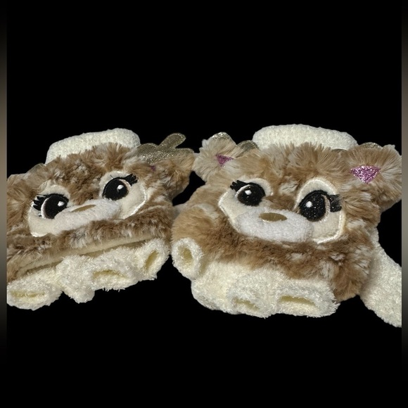 JUSTICE Girl's Deer Earflap Beanie Hat with Matching Gloves Set Cream One Sz EUC - Picture 10 of 15